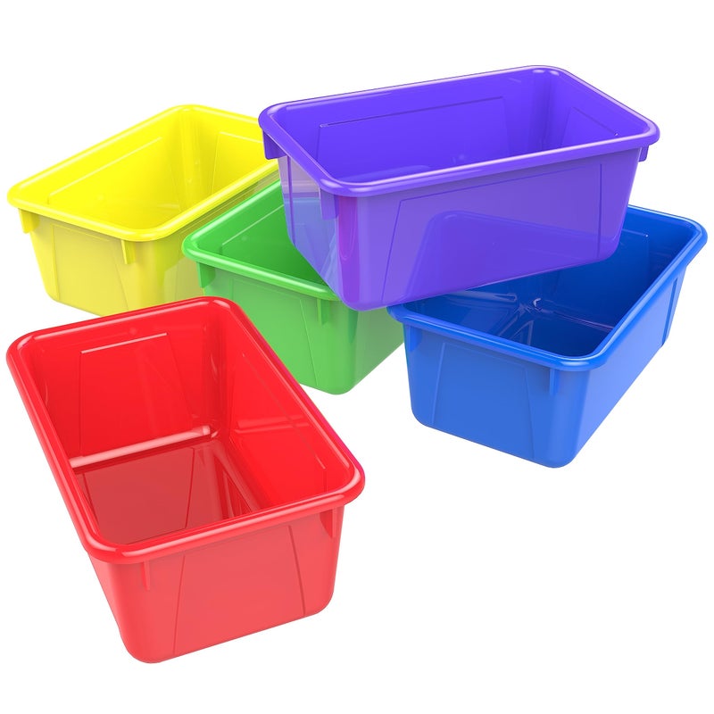 Storex 62414U05C Small Cubby Bin, Plastic Storage Container Fits Classroom Cubbies, Pack of 5, 12.2" x 7.8" x 1" (Assorted colors) - Image 1